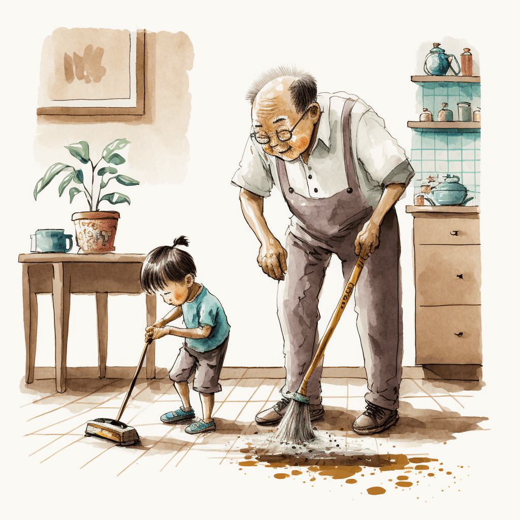 HTLiao water color chinese family grandfather and grandson are f7bdb346 f2a3 4c80 b6e5 f6c20a841d95